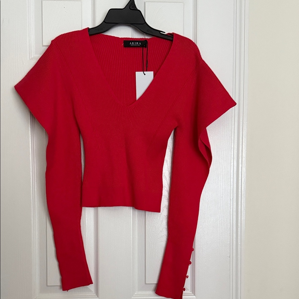 AKIRA Vibrant Red V-Neck Sweater